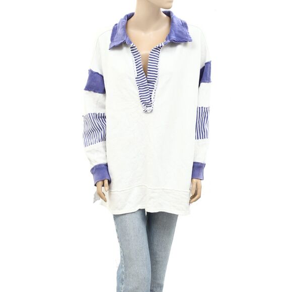 Free People We The Free Clean Prep Polo Pullover Top Oversized Striped XS 271213 - Picture 5 of 9